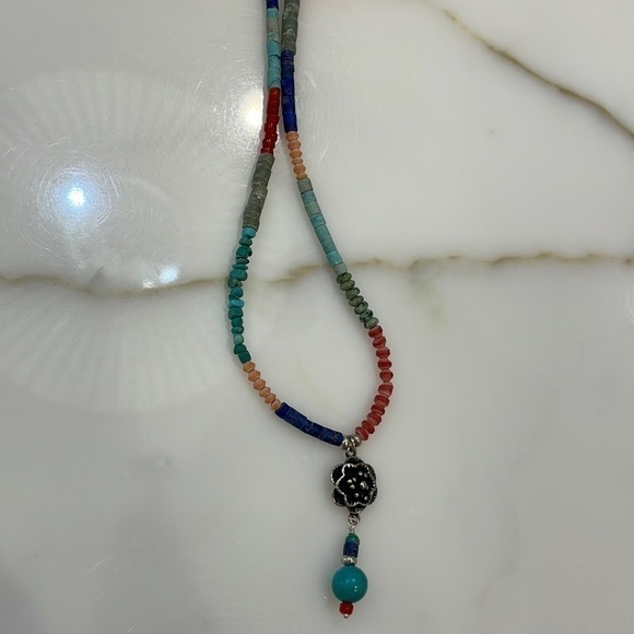 Sundance Catalog Turquoise & Multi Natural Stone Sterling Floral Pendant Nk. NEW - Picture 7 of 7